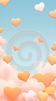 Pastel Hearts and Clouds Floating in a Dreamy Sky