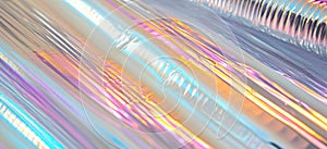 Pastel holographic patterns and shimmering light refraction aesthetics texture background with rainbow effect