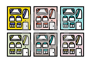 Pastel houses in cartoon doodle style logo icon square form