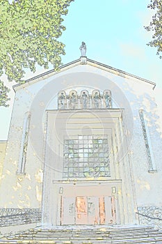 Pastel illustration of the Church of Mary Help of Christians.