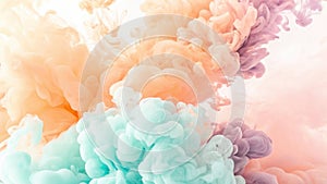 Pastel inks create a dreamy, abstract cloudscape as they swirl and blend in water, perfect for backgrounds photo