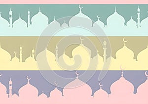 Pastel Islamic Mosque Silhouettes Seamless Pattern