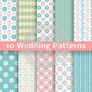 Pastel loving wedding vector seamless patterns