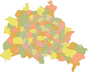 Pastel map of boroughs bezirke and localities of Berlin, Germany