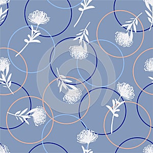 Pastel modern sillhouette flowers with line circle seamless pattern design for fashion ,fabric ,web,wallpaper and all prints
