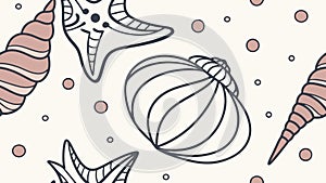 Pastel Ocean Shells Starfish Beach Life Pattern, vector design Generative AI
