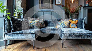 Pastel open space interior in stylish loft. Ai Generative