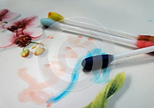 Pastel painting by colour on cotton bud