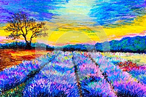 Pastel Painting - Lavender Field at Provence, France