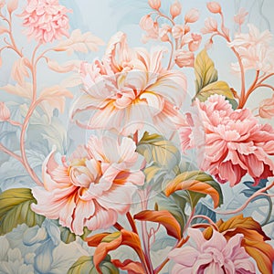 Pastel Painting Of Pink Flowers In Rococo Style photo