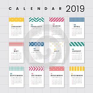 Pastel patterned calendar 2019 vector set