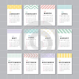 Pastel patterned calendar 2019 vector set