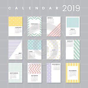 Pastel patterned calendar 2019 vector set