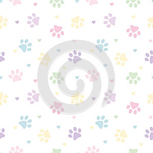 Pastel paws and hearts pattern background for pets