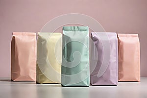 Pastel Perfection: Branded Coffee and Tea Packaging Bags in Array.