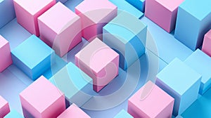 Pastel Pink and Blue 3D Cube Pattern on Soft Two-Tone Geometric Background