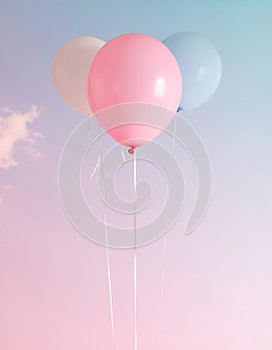 Pastel Pink Blue White Balloons Floating in Sky