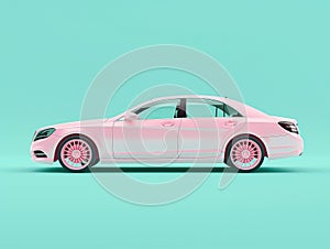 Pastel Pink Car on Aqua Background