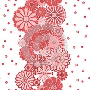 Pastel pink circle daisy flowers on white seamless border, vector