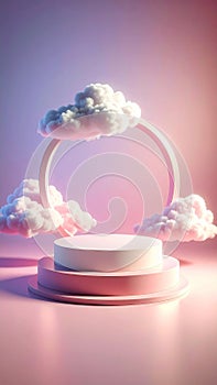 Pastel Pink Cloud Platform with Circular Frame