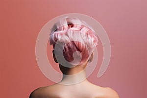Pastel pink colored hair in short punkish style