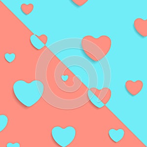 Pastel pink and cyan contrast hearts abstract background