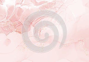 Pastel pink elegant alcohol ink design with gold glitter