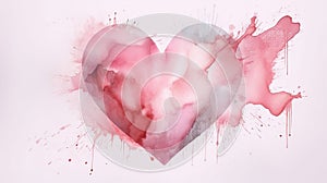 Pastel Pink Heart-shaped Watercolor Splash on a White Background for Valentine's Day