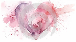 Pastel Pink Heart-shaped Watercolor Splash on a White Background for Valentine's Day