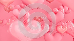 Pastel pink hearts. Abstract background with hearts. Greeting Card, Poster. Valentine Day. 3d rendering.