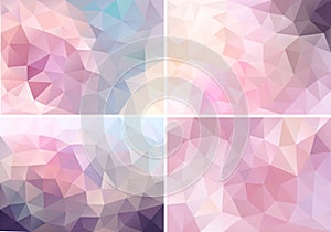 Pastel pink low poly backgrounds, vector set