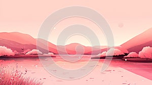 Pastel Pink Pixel Art Landscape