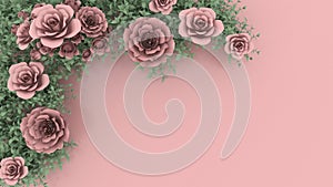 Pastel pink roses of various sizes convey love, and green leaves overlap to create artistic dimension, Valentine day Concept, Isol