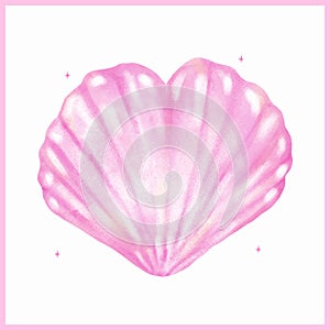 Pastel Pink SeasShell Heart shape Seashell Watercolor