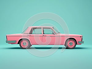 Pastel Pink Vintage Car on Turquoise Background