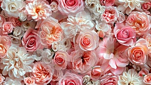 pastel pink and white roses, creating a wall of flowers that serves as an enchanting backdrop for wedding ceremonies or