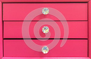 Pastel Pink Wooden Drawer with Diamond Knob to Keep Jewelry