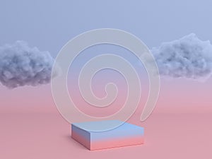 Pastel podium with cloud on pastel colors background. 3d rendering