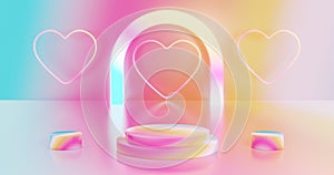 Pastel podium double step round stage with hearts neon light
