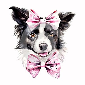 Pastel Pup: Border Collie Puppy in Headband and Glasses AI Generated