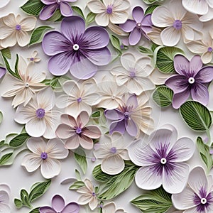 Pastel Purple Floral Paper Art On White Background