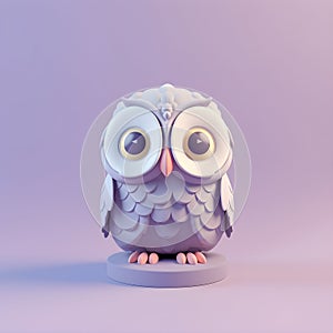 Pastel purple icon of a 3d tiny cute owl