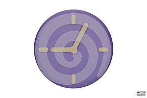 Pastel purple watch isolated on white background. 3D Round clock icon. Cartoon minimal style.Time-keeping, measurement of time,