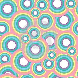 Pastel rainbow circle vector seamless pattern