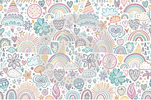 Pastel rainbow doodle pattern background