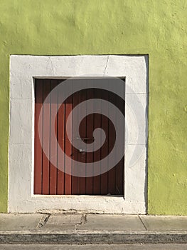 Pastel rainbow doorways in Campeche Mexico