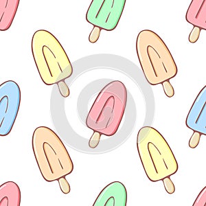 Pastel rainbow ice cream seamless pattern vector illustration. Kids background of sunblind in pastel colors isolated on