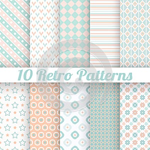 Pastel retro different vector seamless patterns