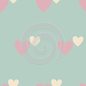 Pastel retro heart seamless pattern, pink hearts on a blue background