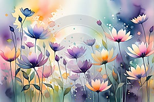 Pastel Reverie: Abstract Watercolor Depicting a Blurry Vision of Flowers, Myriad Hues of Pastels Blending Seamlessly